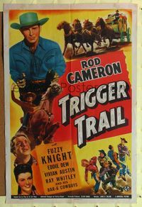 7e919 TRIGGER TRAIL 1sh '44 Rod Cameron w/two six-shooters, Fuzzy Knight!