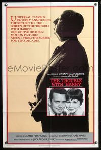 7e920 TROUBLE WITH HARRY 1sh R83 profile of Alfred Hitchcock, Edmund Gwenn, Shirley MacLaine!