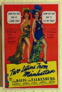 7e930 TWO LATINS FROM MANHATTAN 1sh '41 Joan Davis & Jinx Falkenburg in South American outfits!