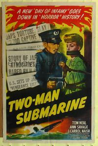 7e932 TWO-MAN SUBMARINE 1sh '44 Ann Savage is tied up & held at gunpoint by a Japanese soldier!