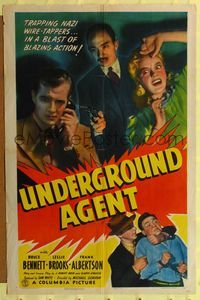 7e936 UNDERGROUND AGENT 1sh '42 Bruce Bennett, WWII, trapping Nazi wire-tappers!
