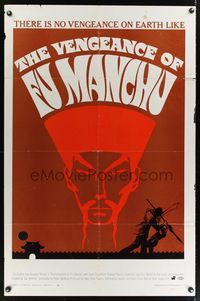 7e945 VENGEANCE OF FU MANCHU 1sh '67 cool art of Asian villain Christopher Lee!
