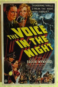 7e951 VOICE IN THE NIGHT 1sh '41 Anthony Asquith, Clive Brook at microphone with Nazi officer!
