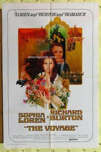 7e952 VOYAGE int'l 1sh '74 Vittorio De Sica, Peak art of sexy Sophia Loren & Richard Burton!