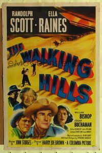 7e957 WALKING HILLS 1sh '49 Randolph Scott, Ella Raines, John Sturges western!