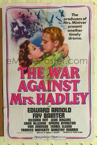 7e958 WAR AGAINST MRS HADLEY 1sh '42 Edward Arnold, Fay Bainter, WWII artwork!