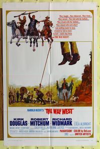 7e960 WAY WEST style B 1sh '67 Kirk Douglas, Robert Mitchum, great art of frontier justice!