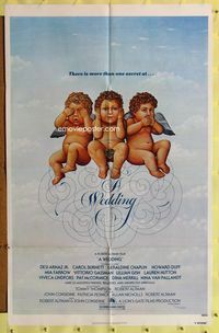 7e961 WEDDING 1sh '78 Robert Altman, artwork of cute cherubs by R. Hess!