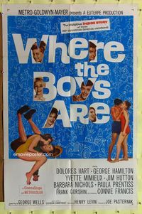7e968 WHERE THE BOYS ARE 1sh '61 sexy Connie Francis, Dolores Hart, Yvette Mimieux & Prentiss!