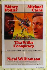 7e980 WILBY CONSPIRACY int'l 1sh '75 art of Sidney Poitier & Michael Caine with helicopter!