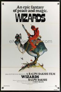 7e985 WIZARDS style A 1sh '77 Ralph Bakshi directed animation, cool fantasy art by William Stout!