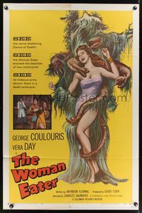 7e986 WOMAN EATER 1sh '59 art of wacky tree monster eating super sexy woman in skimpy outfit!