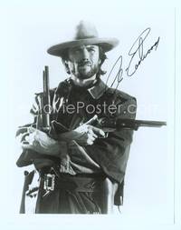 7f029 CLINT EASTWOOD signed repro 8x10 '70s great image holding guns from Outlaw Josey Wales!