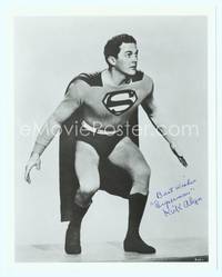 7f066 KIRK ALYN signed repro 8x10 still '70s great full-length portrait in Superman costume!