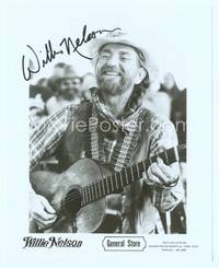 7f112 WILLIE NELSON signed repro 8x10 still '70s great smiling portrait playing guitar!