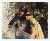 7f117 ADAM WEST signed color repro 8x10 '80s on the Bat Phone with Burt Ward by Batmobile!