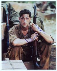 7f118 ADRIEN BRODY signed color repro 8x10 '03 close up sitting with rifle from The Thin Red Line!