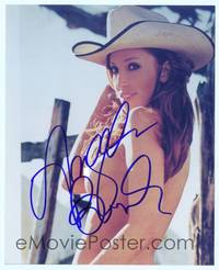 7f120 ANGELICA BRIDGES signed color repro 8x10 '00 full-length nude portrait wearing only cowboy hat