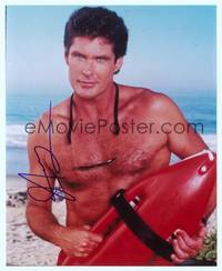 7f134 DAVID HASSELHOFF signed color repro 8x10 '00s barechested close up at his buffest best!
