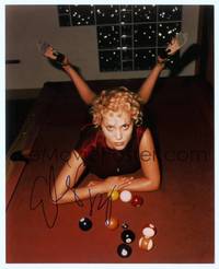 7f144 ELIZABETH BERKLEY signed color repro 8x10 '00 sprawled out full-length on pool table!