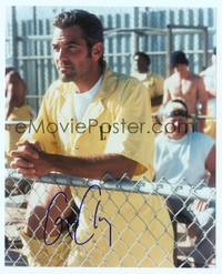 7f150 GEORGE CLOONEY signed color repro 8x10 '00 close up in prison jumpsuit from Out of Sight!