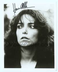 7f172 KAREN ALLEN signed repro 8x10 '00s close up looking scared with wild hair!