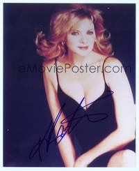 7f180 KIM CATTRALL signed color repro 8x10 '03 great sexy close up in little black dress!