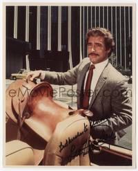 7f184 LEE HORSLEY signed color repro 8x10 still '80s c/u standing on street putting saddle in car!