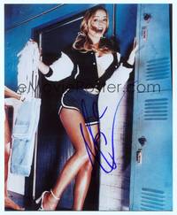 7f187 MARIAH CAREY signed color repro 8x10 '02 wearing cheerleader's outfit in locker room!