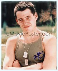 7f189 MATTHEW BRODERICK signed color repro 8x10 '00 great close up w/dog tags from Biloxi Blues!