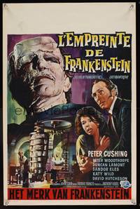 7g293 EVIL OF FRANKENSTEIN Belgian '64 Peter Cushing, best different monster artwork!