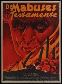 7g008 TESTAMENT OF DR. MABUSE Danish '33 best c/u art of Fritz Lang's psychotic criminal genius!