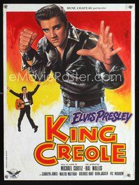 7g268 KING CREOLE French 15x21 R78 best different artwork of tough Elvis Presley by Jean Mascii!