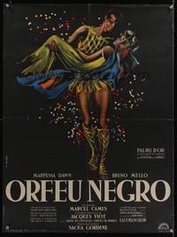 7g209 BLACK ORPHEUS French 23x32 R61 Marcel Camus, Orfeu Negro, best art by Georges Allard!