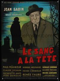 7g210 BLOOD TO THE HEAD French 23x32 '56 cool art of Jean Gabin by Joelle Marquet!