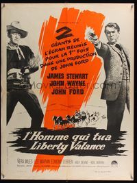 7g235 MAN WHO SHOT LIBERTY VALANCE French 23x32 '62 John Wayne & James Stewart, different image!