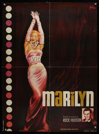7g236 MARILYN French 23x32 R82 great sexy full-length art of Monroe + Rock Hudson too by Grinsson!