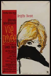 7g283 VERY PRIVATE AFFAIR French 16x24 '62 Vie Privee, different art of sexy Bardot by Tealdi!