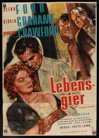 7g180 HUMAN DESIRE German '54 art of Gloria Grahame, Glenn Ford & Crawford by Ernst Litter!