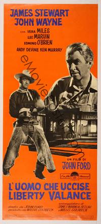 7g482 MAN WHO SHOT LIBERTY VALANCE Italian locandina '62 John Wayne & James Stewart, different!