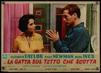 7g517 CAT ON A HOT TIN ROOF Italian photobusta R1960s close up of Elizabeth Taylor & Paul Newman!