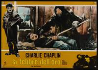 7g527 GOLD RUSH Italian photobusta R70s close up of Charlie Chaplin & Mack Swain fighting in cabin!