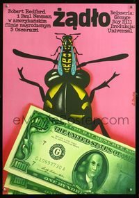 7g139 STING Polish 23x33 '75 cool completely different art of bee & beetle with cash by Procka!