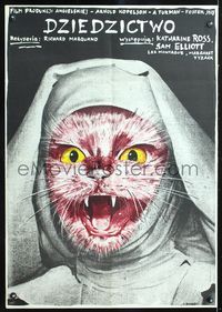 7g146 LEGACY Polish 27x38 '80 most outrageous artwork of cat wearing nun's habit by Pagowski!