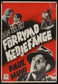 7g025 I AM A FUGITIVE FROM A CHAIN GANG Swedish R50s cool different art Paul Muni by Gosta Aberg!