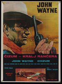 7g078 CHISUM Yugoslavian '70 cool different close up art of big John Wayne with gun!!