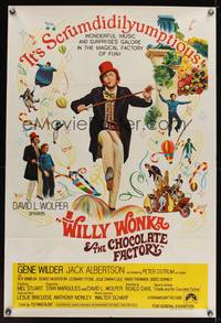 7h147 WILLY WONKA & THE CHOCOLATE FACTORY Aust 1sh '71 Gene Wilder, it's scrumdidilyumptious!