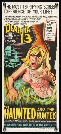7h156 DEMENTIA 13 Aust daybill '63 Francis Ford Coppola, Roger Corman, art of sexy girl attacked!