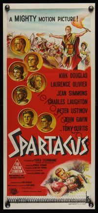 7h163 SPARTACUS Aust daybill '61 classic Kubrick & Kirk Douglas epic, cool stone litho!