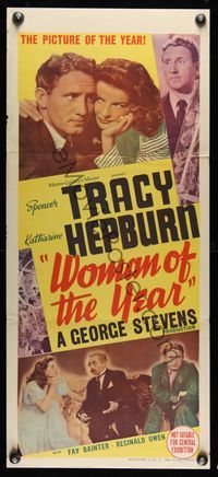7h164 WOMAN OF THE YEAR Aust daybill '42 great images of Spencer Tracy & Katharine Hepburn!